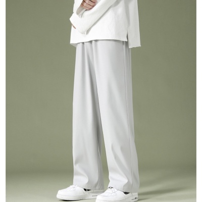 男士裤子夏季薄款潮流百搭宽松休闲长裤阔腿直筒垂感空调冰丝西裤