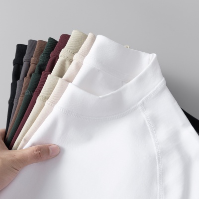 日系300克重磅插肩纯棉短袖t恤男高品质纯色宽松休闲上衣定制跨境