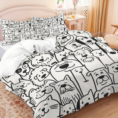 外贸被套定制定做卡通小狗枕套被罩儿童床上用品三件套跨境亚马逊