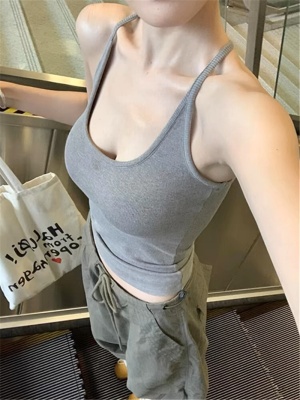 纯欲甜辣妹性感露背收腰显瘦吊带背心女带胸垫瑜伽服百搭健身上衣