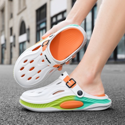 夏季包头凉鞋男踩屎感厚底透气办公室洞洞鞋外穿运动休闲沙滩拖鞋