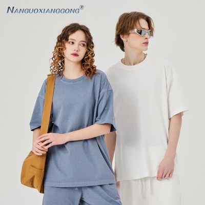 男装|复古做旧工艺高街水洗短袖男士t恤潮牌宽松纯棉圆领情侣上衣