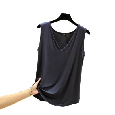 莫代尔V领背心女夏季薄款大码宽松无袖上衣可外穿T恤休闲打底衫