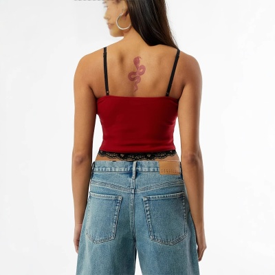 欧美女装亚马逊2025年春夏季新款辣妹纯色蕾丝性感吊带小背心上衣