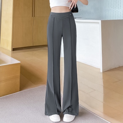 微喇西装裤女夏季薄款2025新款垂感阔腿裤休闲开叉直筒冰丝喇叭裤