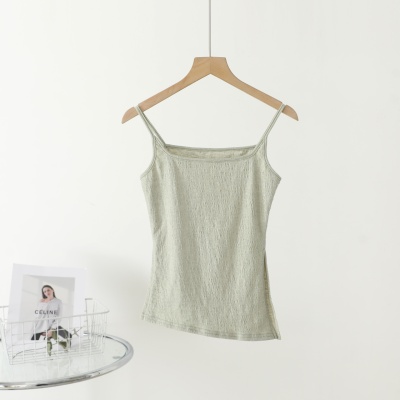 2025春夏竹节皱吊带质感清晰纯欲修身显瘦内搭