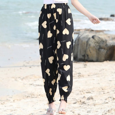 冰丝运动裤女宽松束脚防蚊裤九分夏季薄休闲沙滩显瘦阔腿灯笼裤潮