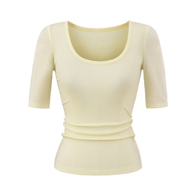 圆领中袖复古基础针织上衣女修身五分袖T恤U领天丝打底衫2025夏现