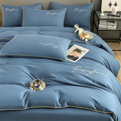 新款水洗棉刺绣四件套细腻亲肤水洗棉活性印染四件套宿舍三件套