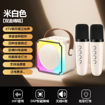 跨境新款K歌无线蓝牙音响P8炫彩家用KTV双麦克风一体机蓝牙音箱
