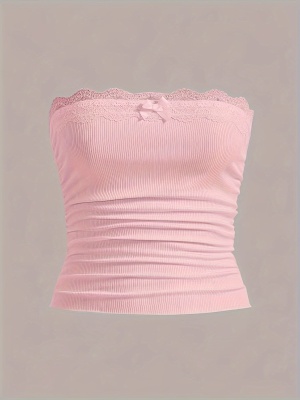 2024亚马逊跨境夏季新款蕾丝拼接纯色性感欧美上衣辣妹抹胸背心女