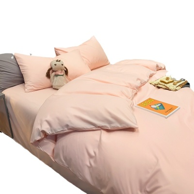 厂家批发撞色磨毛纯色床上用品四件套 简约三件套被套一件代发