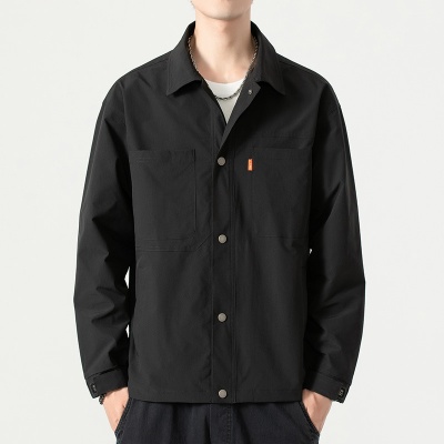 春秋加肥加大码男装休闲夹克外套胖子宽松翻领男式上衣时尚夹克