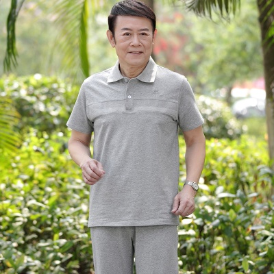 中老年人运动套装男夏季爸爸夏装时尚短袖t恤爷爷老人男士运动服