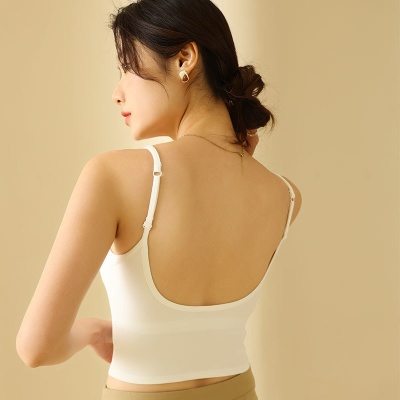 2025春夏新款可调节肩带美背打底背心自带胸垫一体式内搭白色吊带