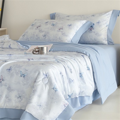 新款水洗真丝数码印花拼角夏被四件套清爽舒适夏凉被裸肤感空调被