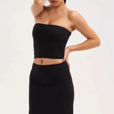 现货美式辣妹裸感亲肤一片式抹胸女纯欲性感打底裹胸运动健身度假