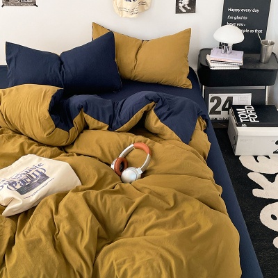 日式无印水洗棉四件套裸睡良品床单被套学生宿舍床上三件套床笠款