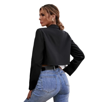 跨境外贸新款短款小西装外套 设计感小众露腰西服休闲辣妹风外搭