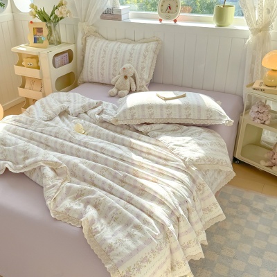 ins法式花边夏凉被四件套抖音爆款A类母婴级空调被床单床笠四件套