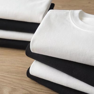 纯棉女打底衫320克重磅夏季圆领时尚穿搭情侣光版黑白色T恤五分袖