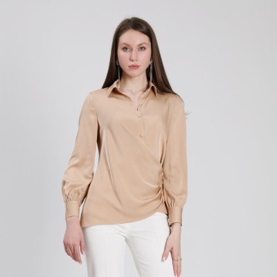 2023新款定制女装设计感醋酸时尚设计长袖套头女式衬衫