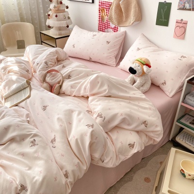 a类针织棉双层纱四件套纯棉被套床单床上用品学生宿舍三件套批发