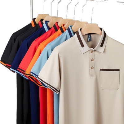 190克冰丝珠地POLO衫短袖翻领T恤衫拼色口袋服务员工作服定制LOGO