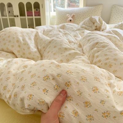 水洗棉双层纱床上四件套公主风全棉被套纯棉针织棉床单床品三件套