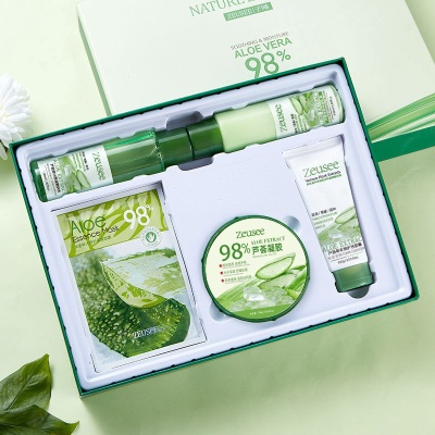 芦荟护肤五件套 礼盒装 套盒晒后补水保湿护肤套装化妆品批发