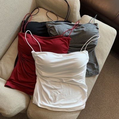 辣妹纯欲褶皱吊带背心女夏季细肩带内搭甜辣风无袖小上衣外穿显瘦