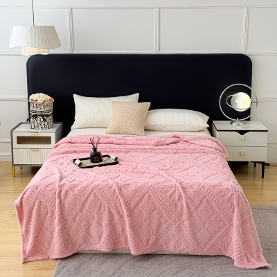 2025法莱绒提花毛毯双面毯子办公室午睡毯纯色礼品毯跨境毛毯批发