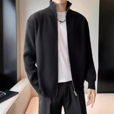 2023新款春秋季毛衣开衫薄款针织衫男士韩版潮纯色长袖拉链男外套