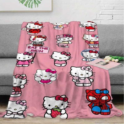 跨境新款三丽鸥周边印花毛毯KT猫法兰绒毛毯可爱卡通hellokitty盖