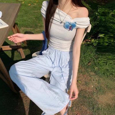 2025夏季新款醋酸绒慵懒风阔腿直筒高腰显瘦休闲拖地遛弯肌理裤女