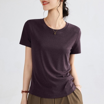 2025新款莱赛尔天丝亚麻面膜T恤女夏季短袖薄款打底衫宽松上衣服