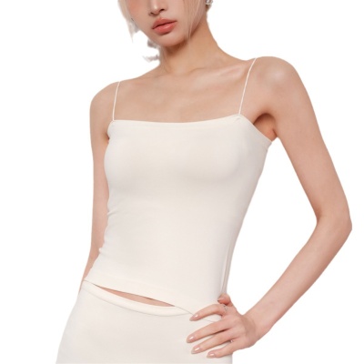 雾面凉感高弹平口一字JI细肩带吊带 凉感一体杯短款无痕美背打底