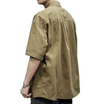 男潮牌衬衣夏季休闲工装衬衫男士宽松大码夏天运动休闲t恤短袖