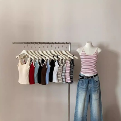 春夏内搭撞色条纹修身百搭外穿针织背心韩版打底螺纹棉带胸垫吊带