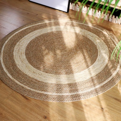 圆形藤编地垫猫抓垫原木色卧室床边地毯地垫榻榻米飘窗草编地垫