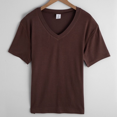 夏季v领短袖宽松t恤莫代尔2023新款气质通勤女装纯色打底衫TR6144