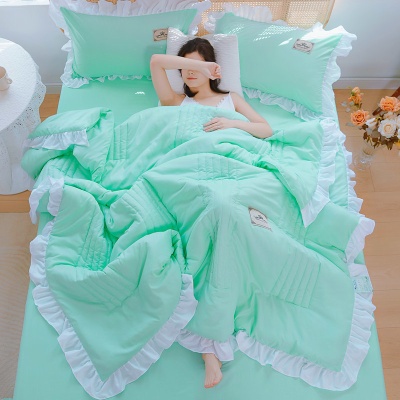 韩版花边夏被空调水洗棉夏凉三件套四件套单双人薄被子可机洗