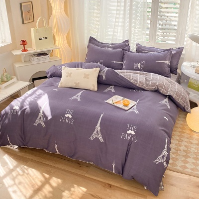 床上四件套纯水洗棉全被套罩宿舍单人学生床品床单条纹猫三件套