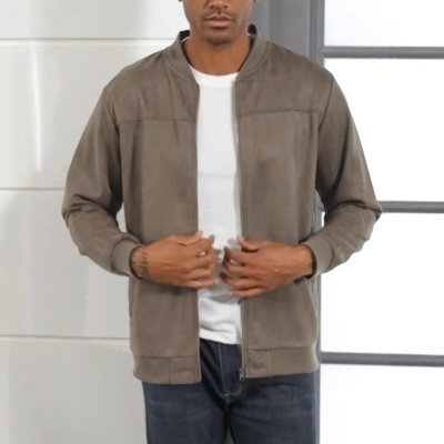 2025跨境亚马逊春秋季麂皮绒纯色男装拉链夹克休闲复古长袖夹克衫
