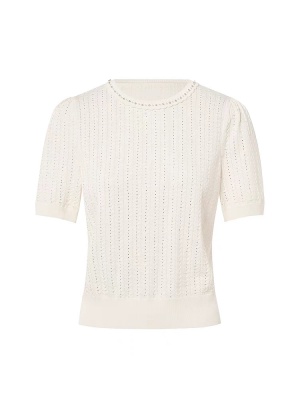 拉珂D高端女装商场同款法式针织T恤高级感夏季新款圆领钉珠针织衫