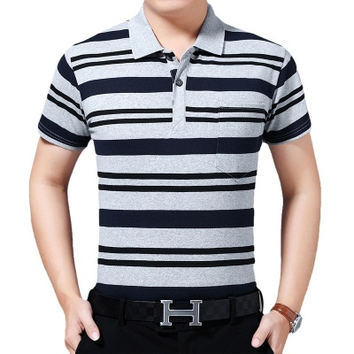 男士短袖T恤衫条纹翻领宽松休闲T恤商务休闲半袖T恤厂家直销