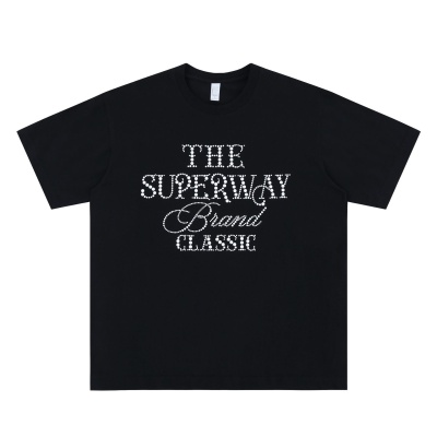 澜海男装285G字母烫钻工艺2025春夏新品潮牌休闲百搭宽松短袖T恤