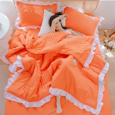 韩版花边夏被空调水洗棉夏凉三件套四件套单双人薄被子可机洗
