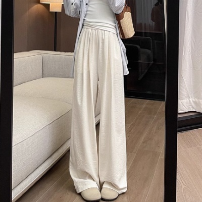 白色奶芙山本裤女夏薄款2025新款小个子宽松慵懒风休闲直筒阔腿裤