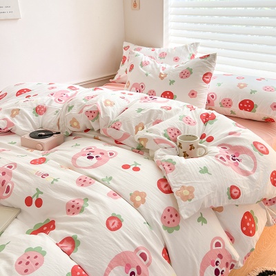 A类母婴超柔四件套皱皱棉水洗棉宿舍双人被套学生床单三件套